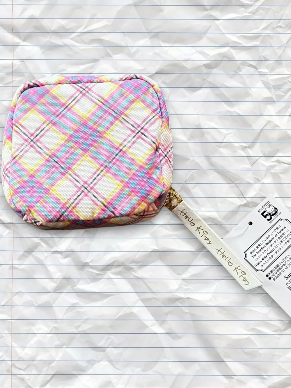 Hello Kitty Pink 50th Anniversary Plaid Pouch